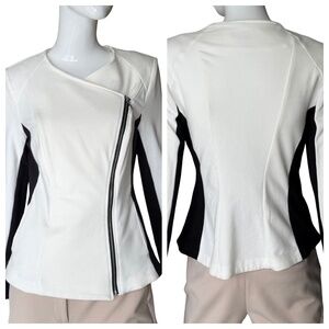 INC International Concepts Black & White Cotton Moto Jacket Size Small NWT